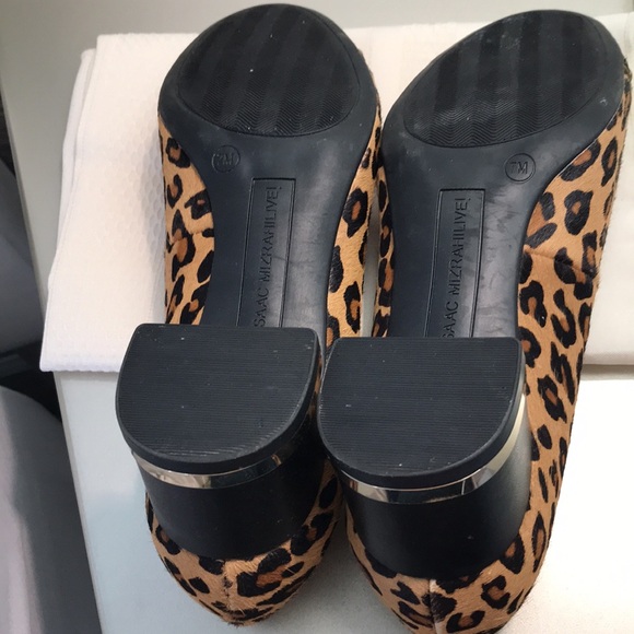 NEW ISAAC MIZRAH LIVE BLACK & LEOPARD PRINT HEELS WITH GOLD TRIM - Picture 4 of 7